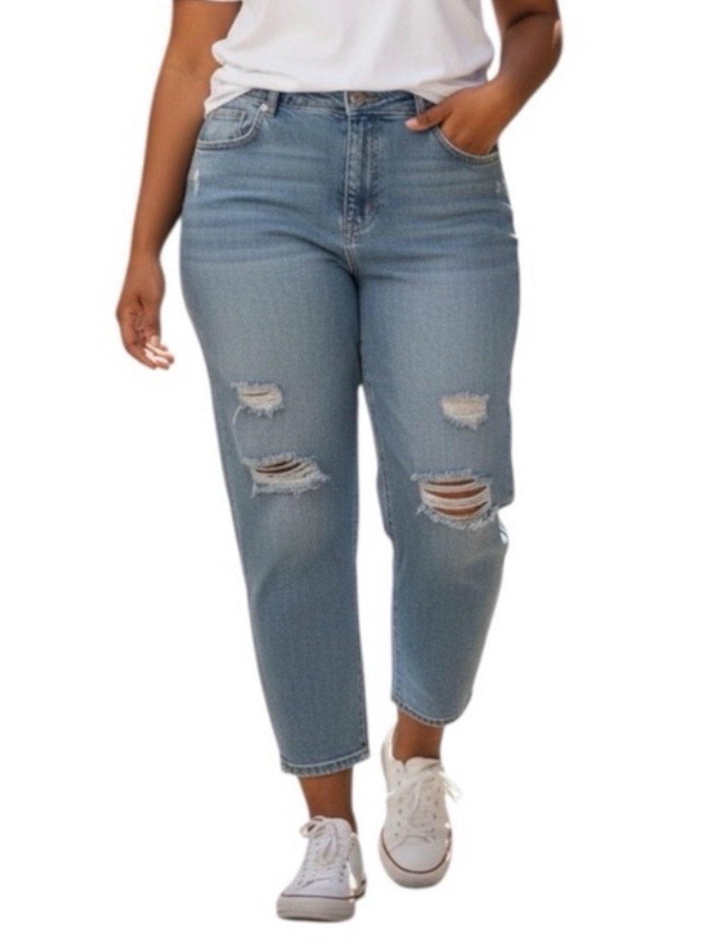 Emery Rose Plus Size Distressed Light Wash Straight Leg size 2XL
